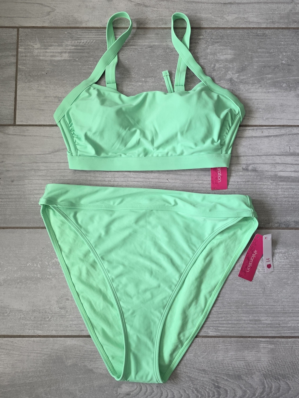 💚NWT Xhilaration Bright Mint Green Bikini D/DD Top XL High Waist💚